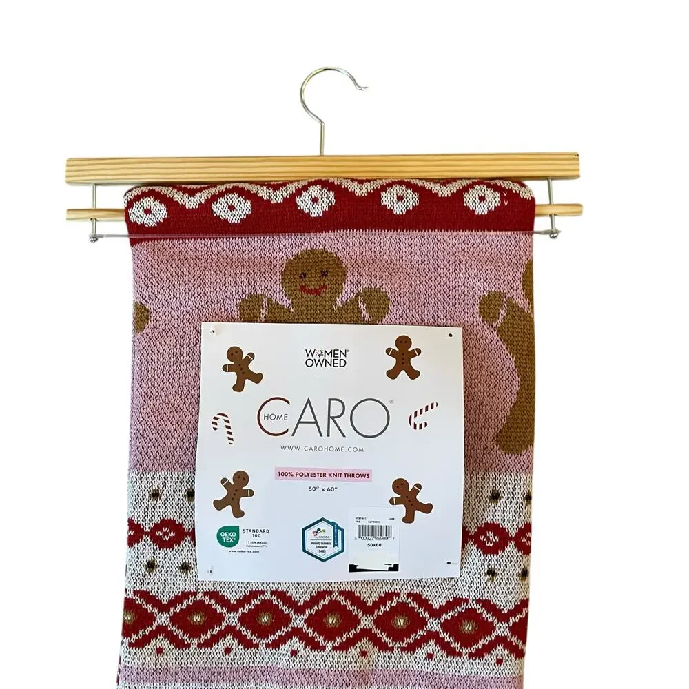 Caro Home Holiday Knitted Throw 50x60 Gingerbread Candy Cane Fair Aisle Pinkmas